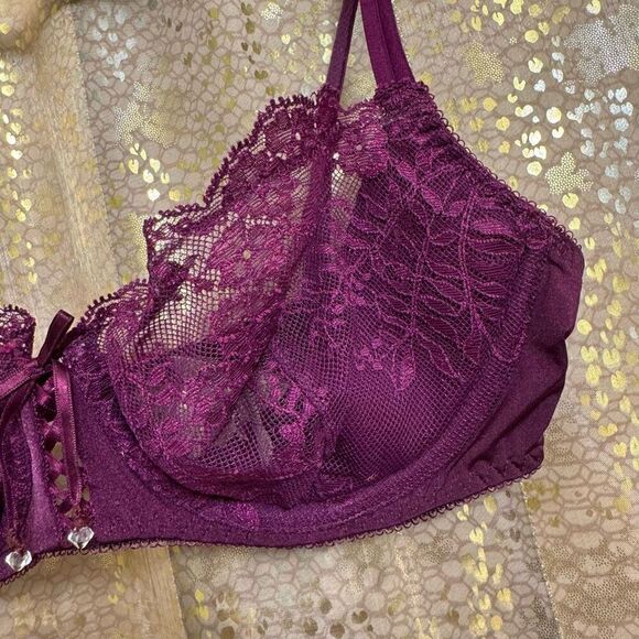 Vintage Victorias Secret Plum Purple Lace Unlined Demi Bra 34C - Picture 3 of 8